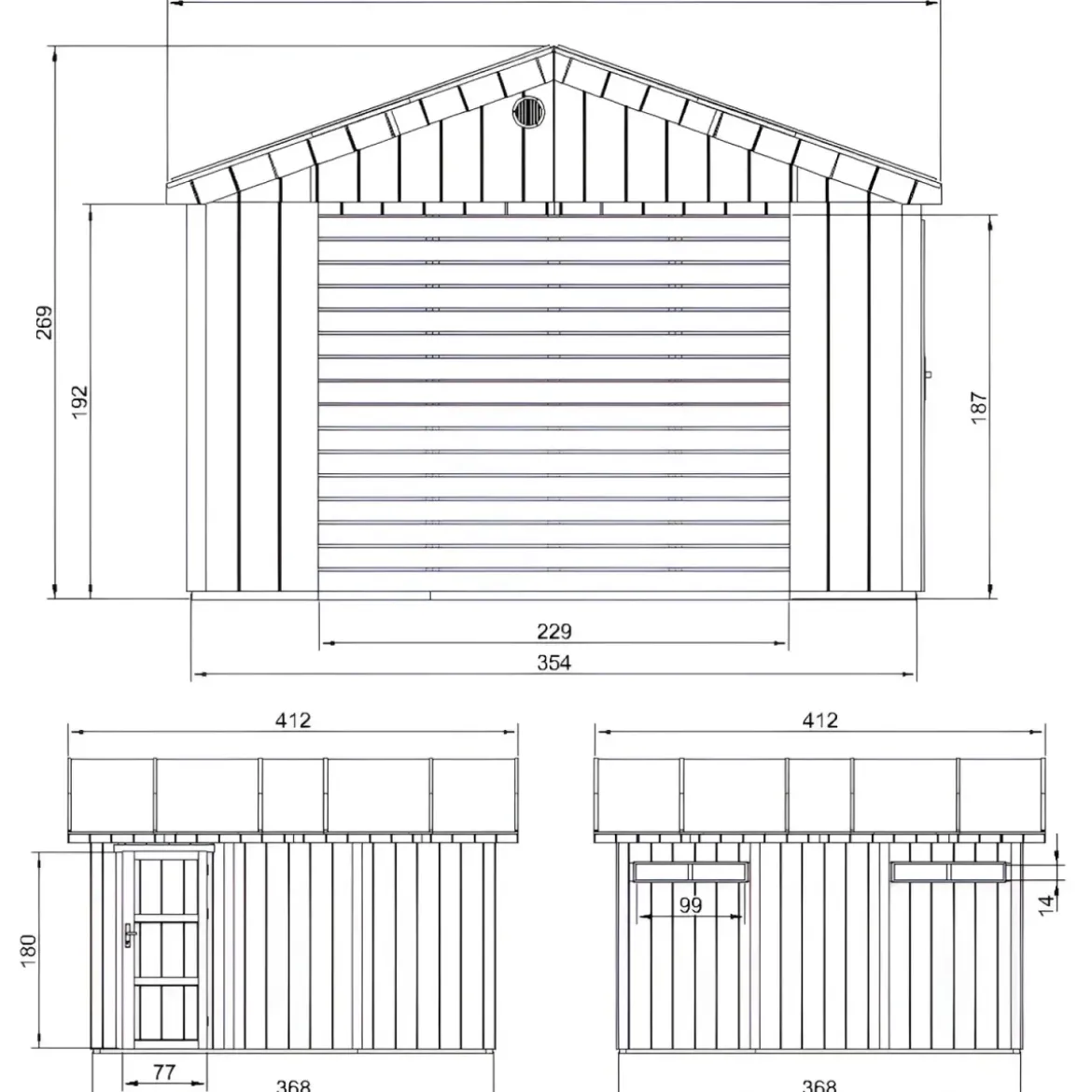 Garage in Legno 368x354 cm Marrone a Pannelli Box con Porta Elettrica
