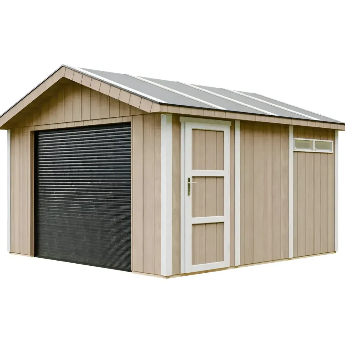 Garage in Legno 368x354 cm Marrone a Pannelli Box con Porta Elettrica