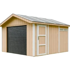 Garage in Legno 368x354 cm Miele a Pannelli Box con Porta Elettrica