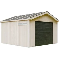 Garage in Legno 368x354 cm Miele a Pannelli Box con Porta Elettrica