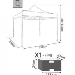 Gazebo da Esterno Pieghevole 290x290 m Bianco in Acciaio Poliestere