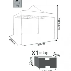 Gazebo da Esterno Pieghevole 290x290 cm Bianco Acciaio Poliestere