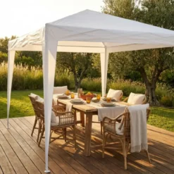 Gazebo da Esterno 2x3 m Telo in Raffia Bianco Rettangolare Acciaio