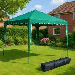 Gazebo da Giardino Pieghevole 3x3 m Verde Struttura in Acciaio