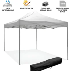 Gazebo da Giardino 3x4,5 a Fisarmonica Impermeabile Bianco con Sacca