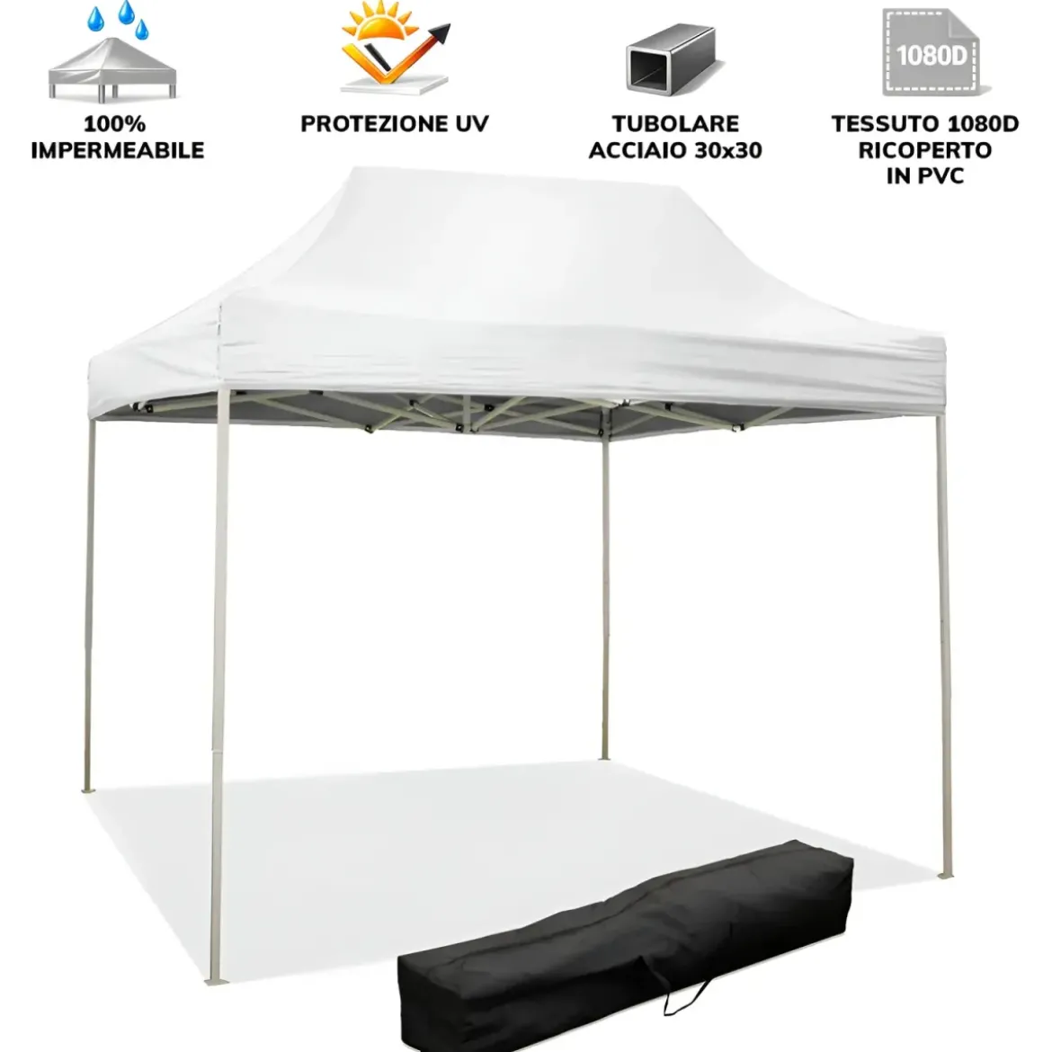 Gazebo da Giardino 3x2 a Fisarmonica Impermeabile Bianco con Sacca