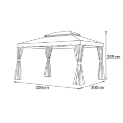 Gazebo da Giardino 3x4 Alluminio Avorio con Tende e Zanzariere
