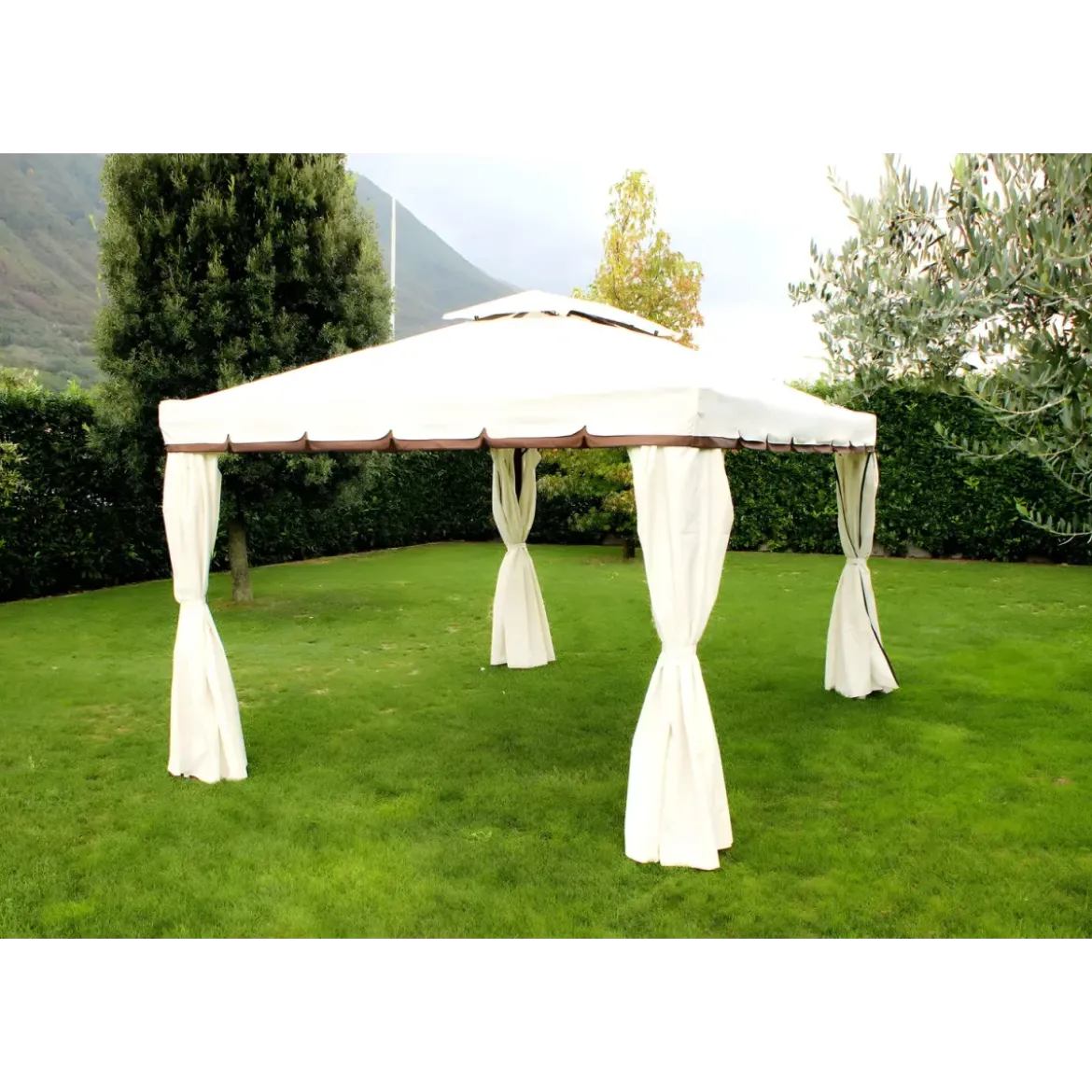 Gazebo da Giardino 3x4 Alluminio Avorio con Tende e Zanzariere