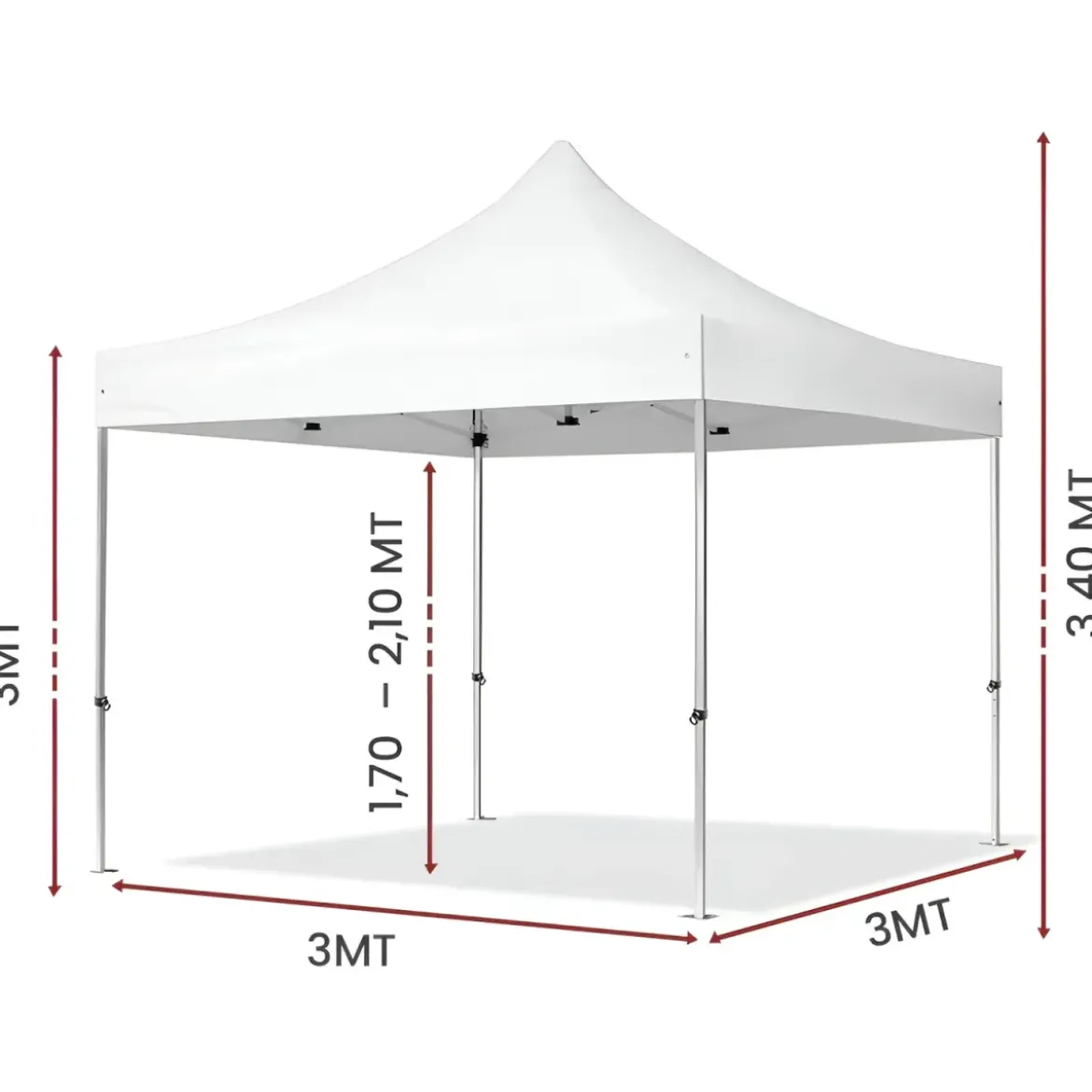 Gazebo da Giardino 3x3 Fisarmonica Altezza Regolabile Bianco Sacca