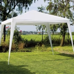 Gazebo da Giardino 3x3m Bianco in Acciaio con Copertura in Polietilene