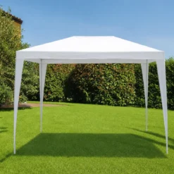 Gazebo da Giardino 3x3m Bianco in Acciaio con Copertura in Polietilene