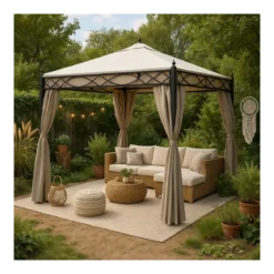 Gazebo da Giardino 3x3 m Quadrato Struttura Acciaio Telo Ecrù