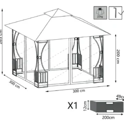 Gazebo da Giardino 3x3 m Struttura Acciaio Telo Ecrù Antivento