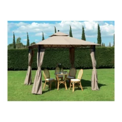Gazebo Ecru 3x3 Ferro Battuto da Esterno Giardino con Teli Tende Pareti Laterali
