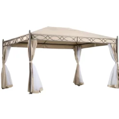 Gazebo Grande da Giardino 3x4 m Struttura Acciaio Telo Ecrù Zanzariera