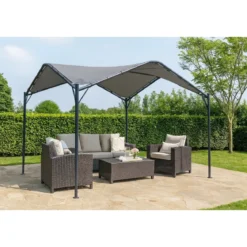 Gazebo Onda Grigio 3.5x3.5 in Ferro Battuto da Giardino Telo Poliestere
