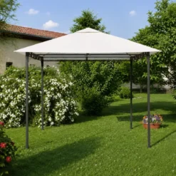 Gazebo per Giardino 3x3m Bianco in Acciaio Verniciato Telo Poliestere