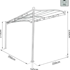 Gazebo Pergola Addossato 3,5x2,5 m Metallo Antracite Telo Ecrù