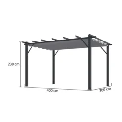Gazebo Pergola in Alluminio 4x3 Grigia da Giardino Telo di Copertura Pergolato