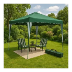 Gazebo Pieghevole Verde 3x3 m Struttura Acciaio Telo Poliestere