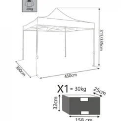 Gazebo Pieghevole 300x450 cm per Giardino Bianco Alluminio PVC Sacca