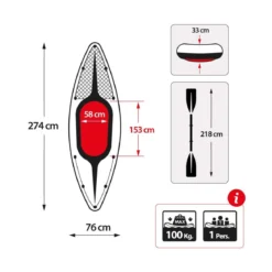 Intex Canoa Kayak 1 posto 100 kg Gonfiabile Pompa Gonfiaggio Remi da Pesca Mare