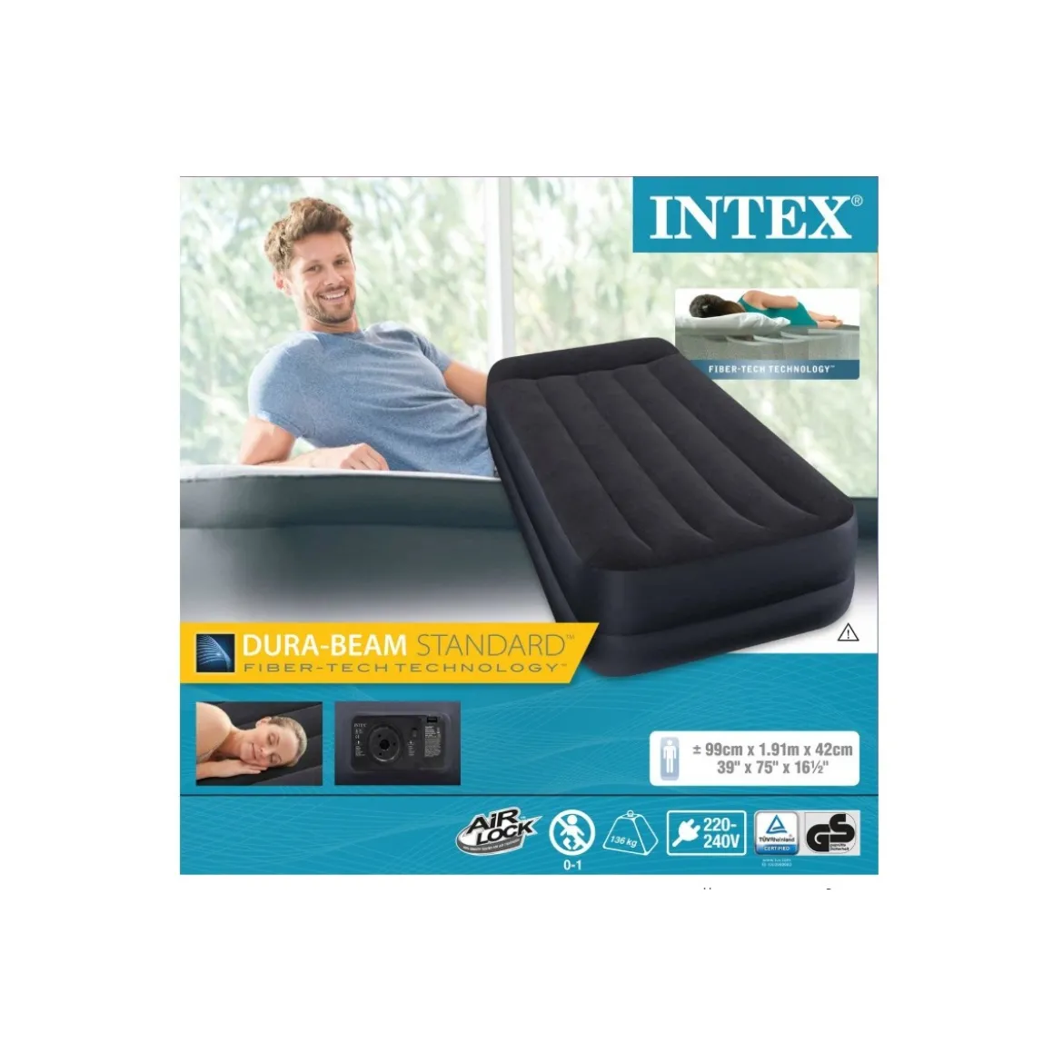 Intex Materasso Singolo Floccato Letto Pompa Integrata Materassino Gonfiabile