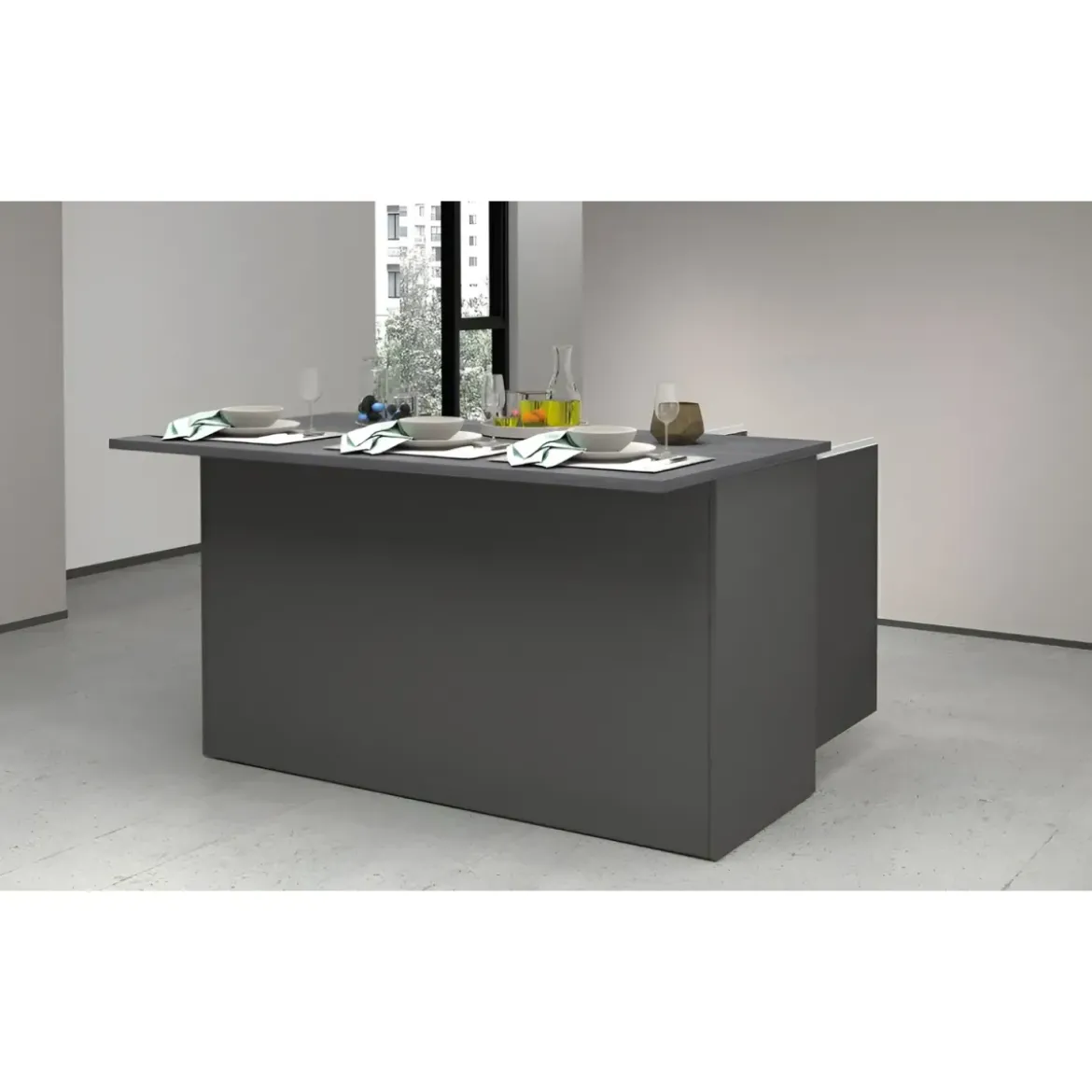 Isola Cucina 3 Ante Antracite Report 155x90x90 cm Legno Nobilitato
