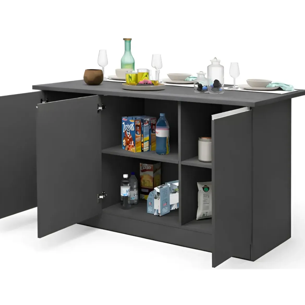 Isola Cucina 3 Ante Antracite Report 155x90x90 cm Legno Nobilitato