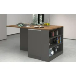 Isola Cucina 2 Ante Antracite Rovere 160x90x90 cm con Vani a Giorno