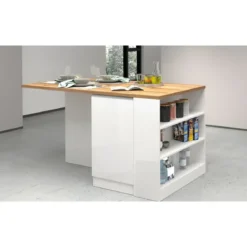 Isola Cucina 2 Ante Bianco Rovere 160x90x90 cm con Vani a Giorno