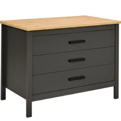 Isola da Cucina Antracite Rovere Tavolo Bar con 3 Cassetti Soft-Close