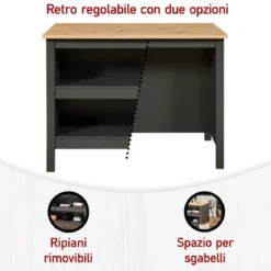 Isola da Cucina Antracite Rovere Tavolo Bar con 3 Cassetti Soft-Close