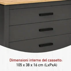Isola da Cucina Antracite Rovere Tavolo Bar con 3 Cassetti Soft-Close