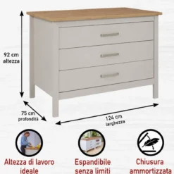 Isola da Cucina Beige Rovere Tavolo Bar con 3 Cassetti Soft-Close