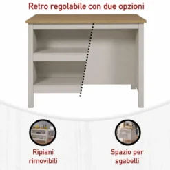Isola da Cucina Beige Rovere Tavolo Bar con 3 Cassetti Soft-Close