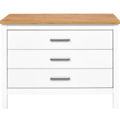 Isola da Cucina Bianco Rovere Tavolo Bar con 3 Cassetti Soft-Close
