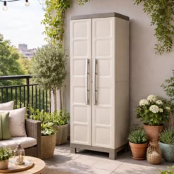 Keter Armadio Alto Tuttopiani 2 Ante Beige Antipioggia Resina da Esterno Balcone