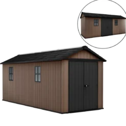 Keter Newton Plus Casetta da Giardino 230x539 PVC Effetto Legno 2 Ante