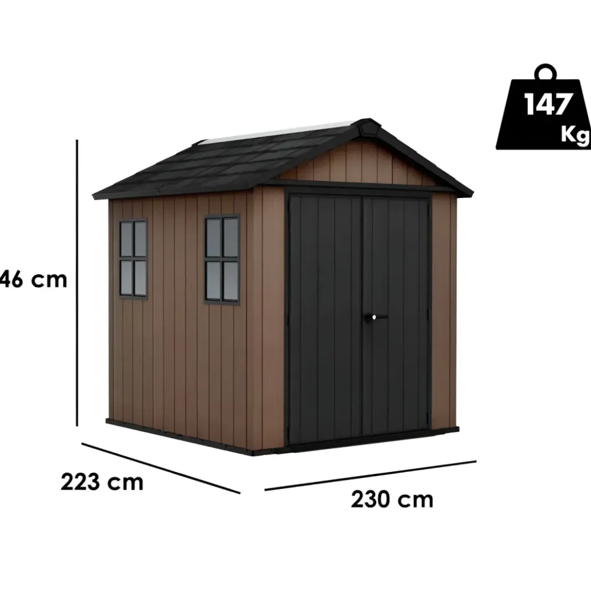 Keter Newton Plus Casetta da Giardino PVC Effetto Legno 230x224 Finestre