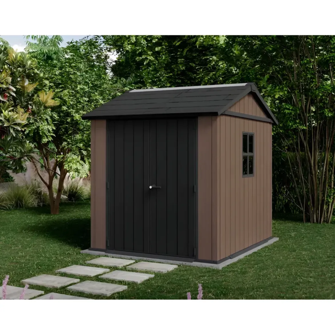 Keter Newton Plus Casetta da Giardino PVC Effetto Legno 230x224 Finestre