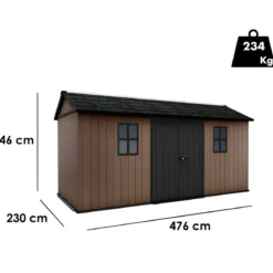 Keter Newton Plus Casetta da Giardino 230x476 PVC Effetto Legno 2 Ante
