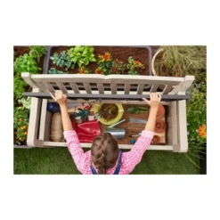 Keter Panchina Baule Effetto Legno Contenitore Apribile Esterno Beige Cassapanca