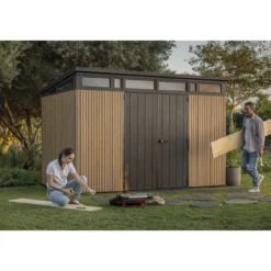 Keter Pent Casetta da Giardino 340x218 Resina Effetto Legno Doppia Porta