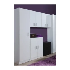 Kit Armadio Mobile Basso 2 Ante Bianco Lavanderia Multiuso Ripiani Armadietto