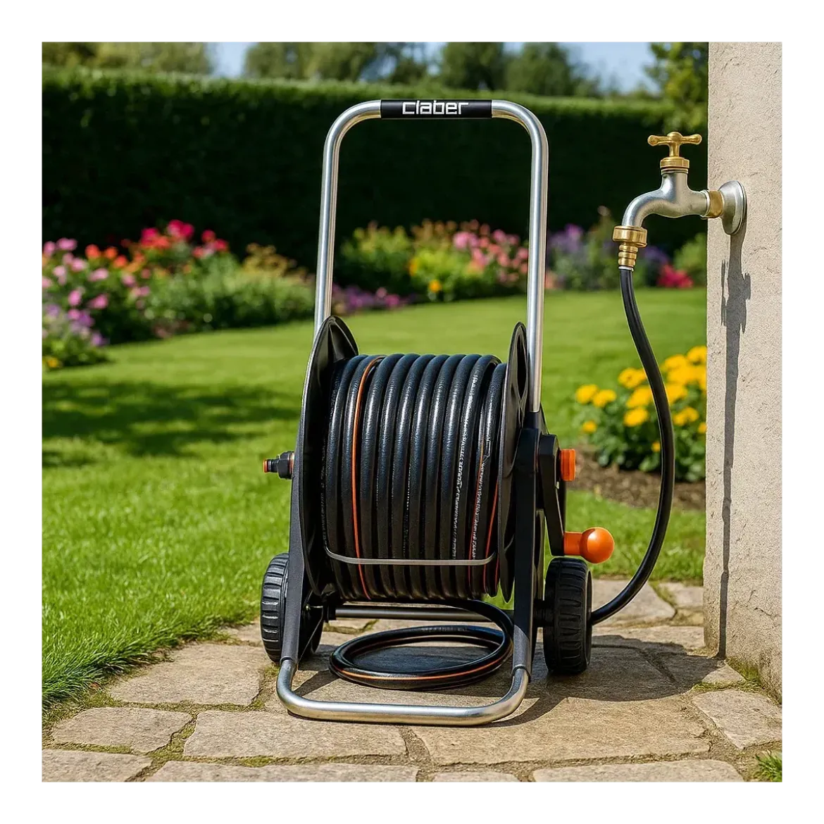 Kit Avvolgitubo Claber 30m Carrello in Alluminio Tubo Irrigazione