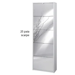 Kit Scarpiera Bianco Venato 5 Ante a Specchio Ribalta Doppia 25 paia Portascarpe