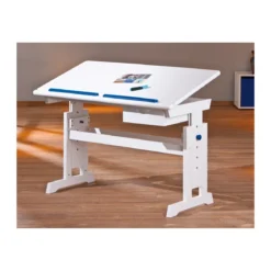 Kit Scrivania Bianca Tavolo Rosa Blu Inclinabile Legno Pino Cameretta Bambino