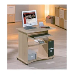 Kit Scrivania Portapc Rovere Cameretta Moderna Legno Tavolo con Ruote Cassetto