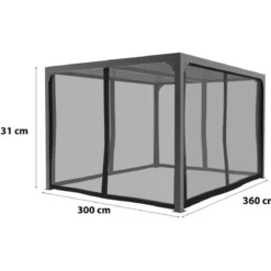Kit Tenda Zanzariera per Pergola Bioclimatica 360x300 cm Chiusura Zip